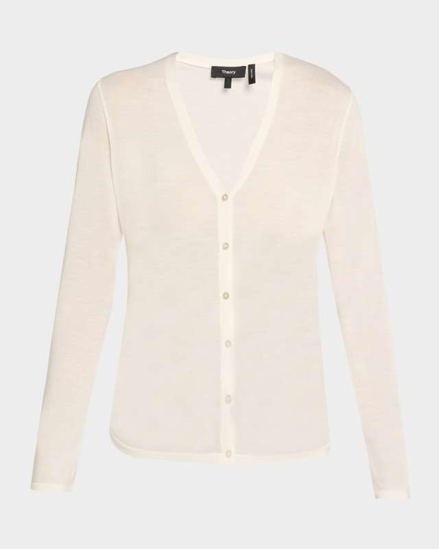 Shirred Fine Wool Cardigan